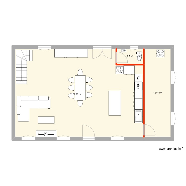 maison a rebatir. Plan de 3 pièces et 74 m2