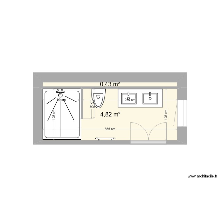 SDB 12 république. Plan de 2 pièces et 5 m2