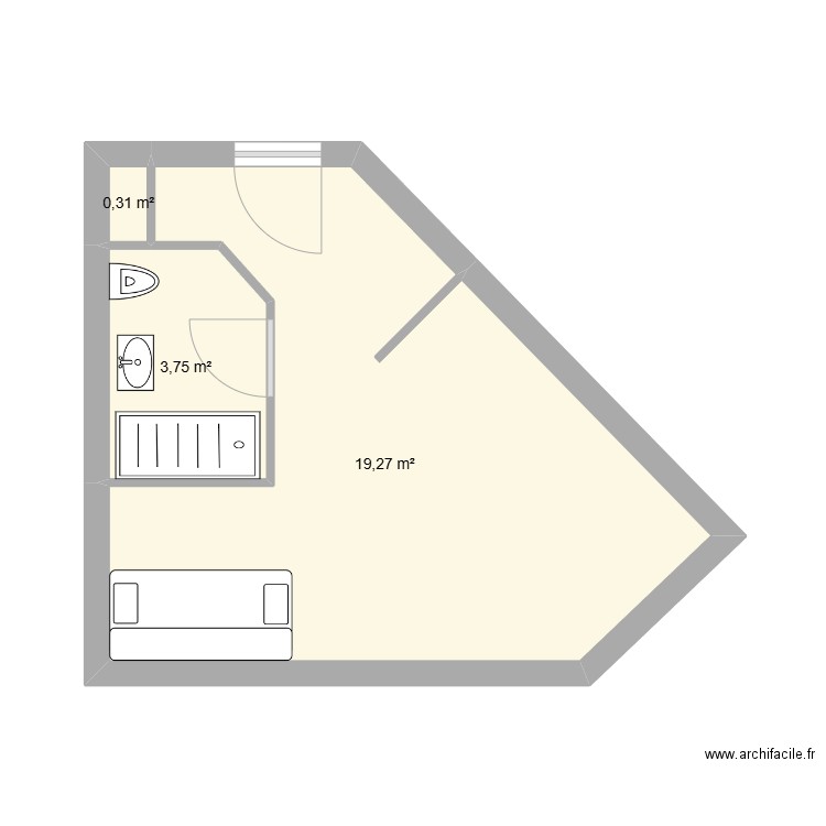 233. Plan de 3 pièces et 23 m2