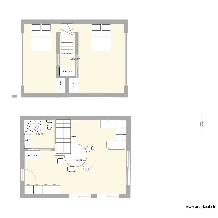 RDC V2. Plan de 4 pièces et 67 m2