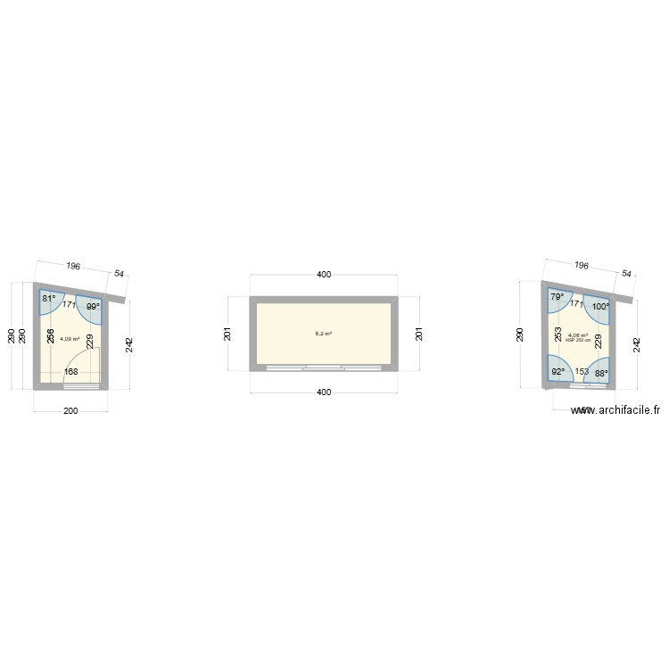 porte. Plan de 3 pièces et 14 m2