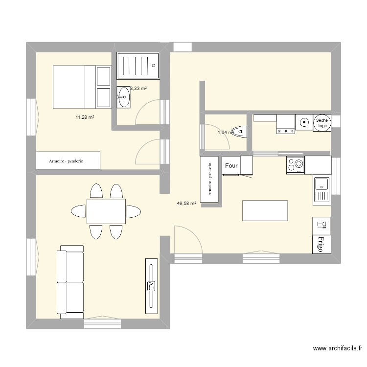 plan rdc . Plan de 4 pièces et 66 m2