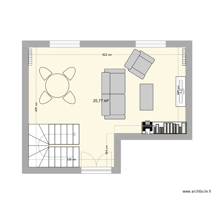 Séjour. Plan de 1 pièce et 26 m2