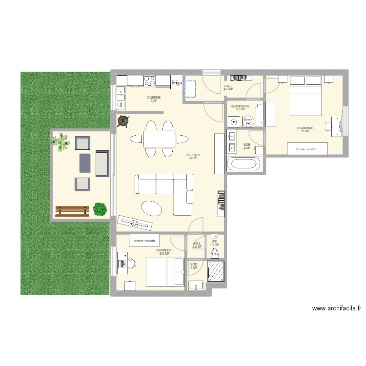 OTTIGNIES DELVAUX RDC. Plan de 10 pièces et 89 m2