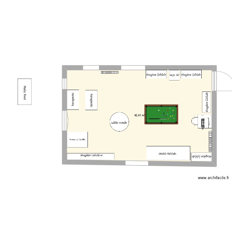 fablab V1. Plan de 1 pièce et 42 m2