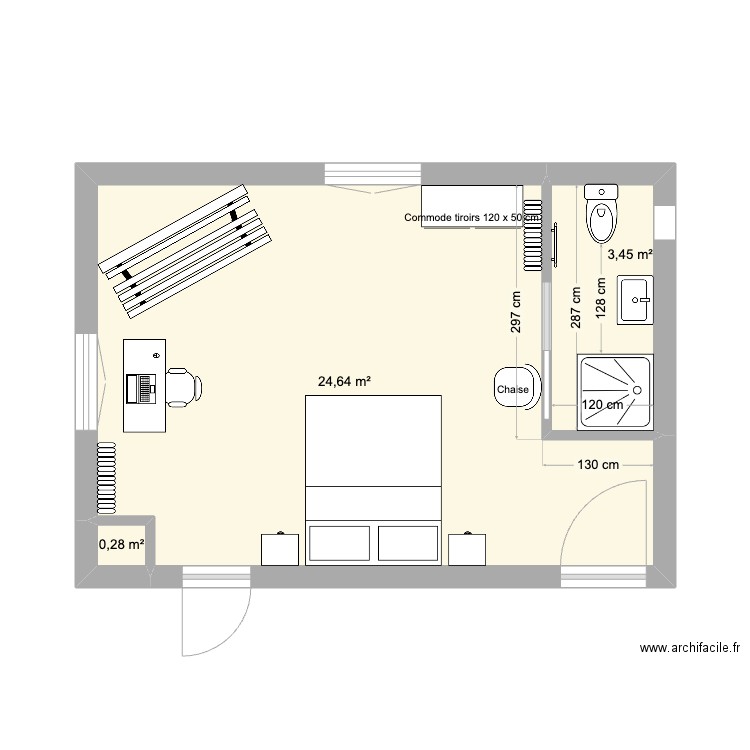 3ème étage chateau 4. Plan de 3 pièces et 28 m2