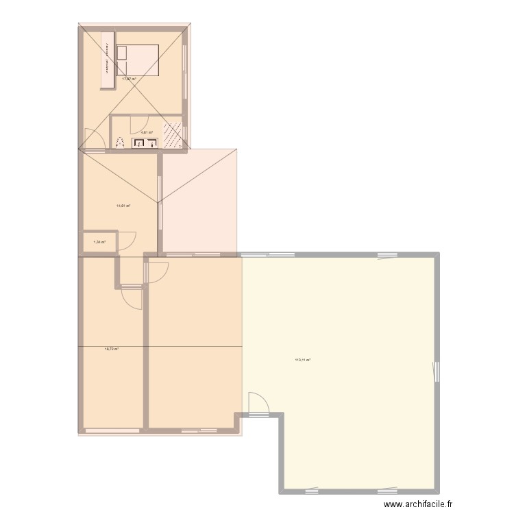 agrandissement. Plan de 6 pièces et 170 m2