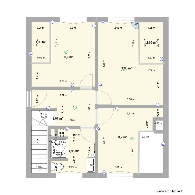 étage final. Plan de 7 pièces et 46 m2