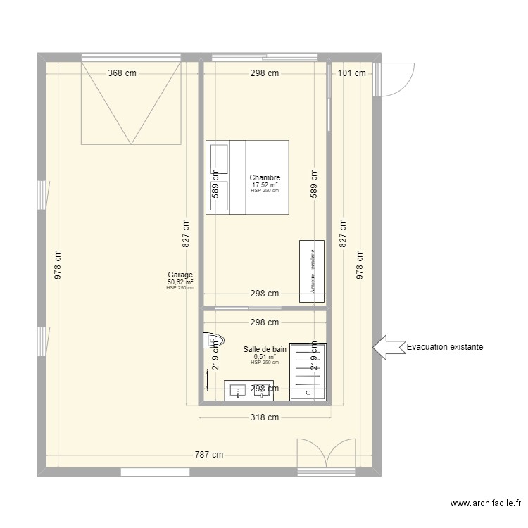 Chambre . Plan de 3 pièces et 75 m2