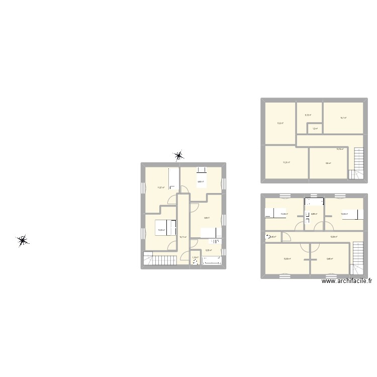 Virandeville étage. Plan de 21 pièces et 172 m2