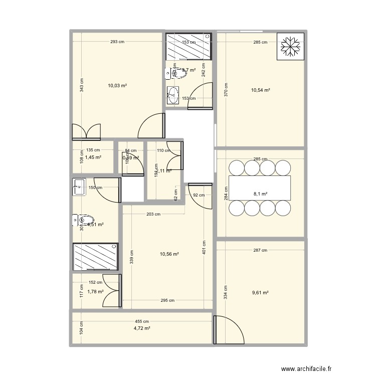 Casa 1. Plan de 12 pièces et 68 m2