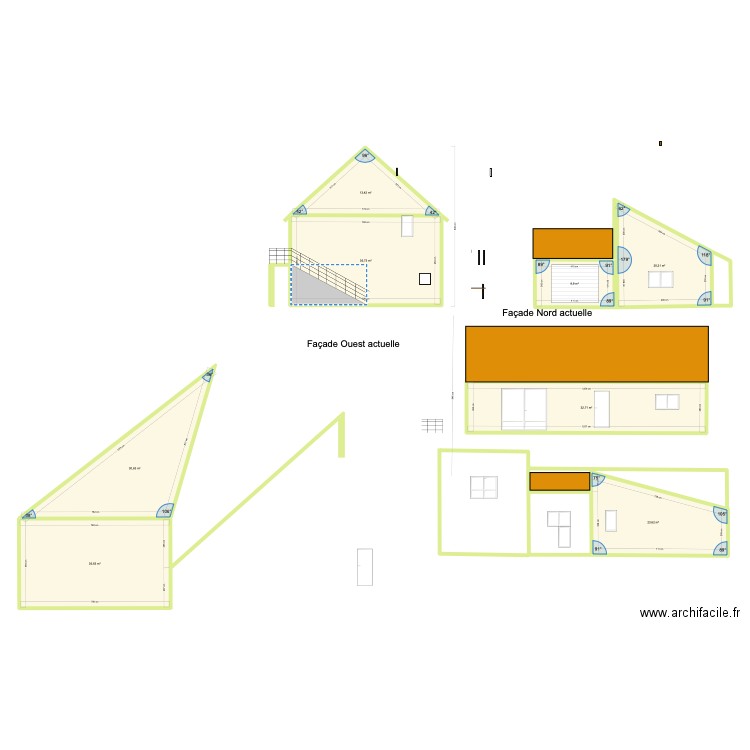 Plan de facade et toiture démo . Plan de 8 pièces et 204 m2