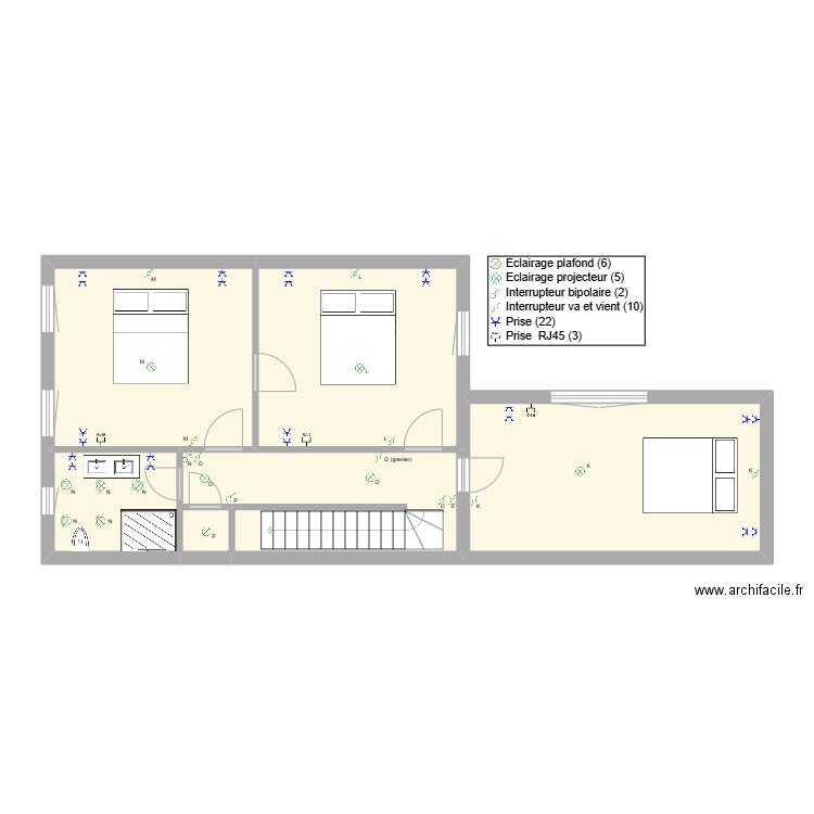 1ère étage (Electricité). Plan de 6 pièces et 68 m2