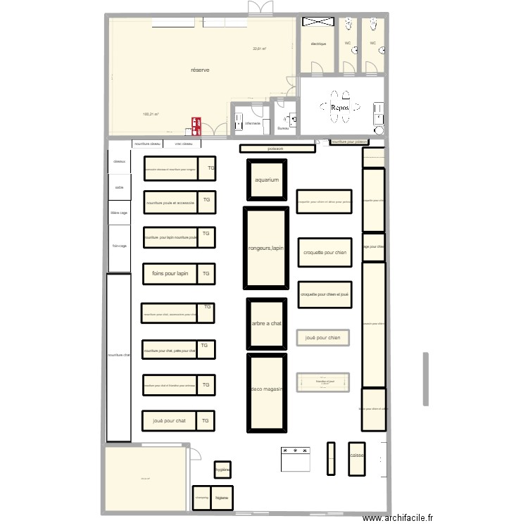 plan de l'unité commercial. Plan de 40 pièces et 317 m2