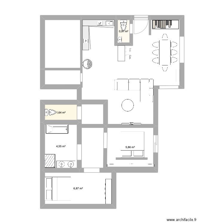 ER ET TC. Plan de 5 pièces et 20 m2