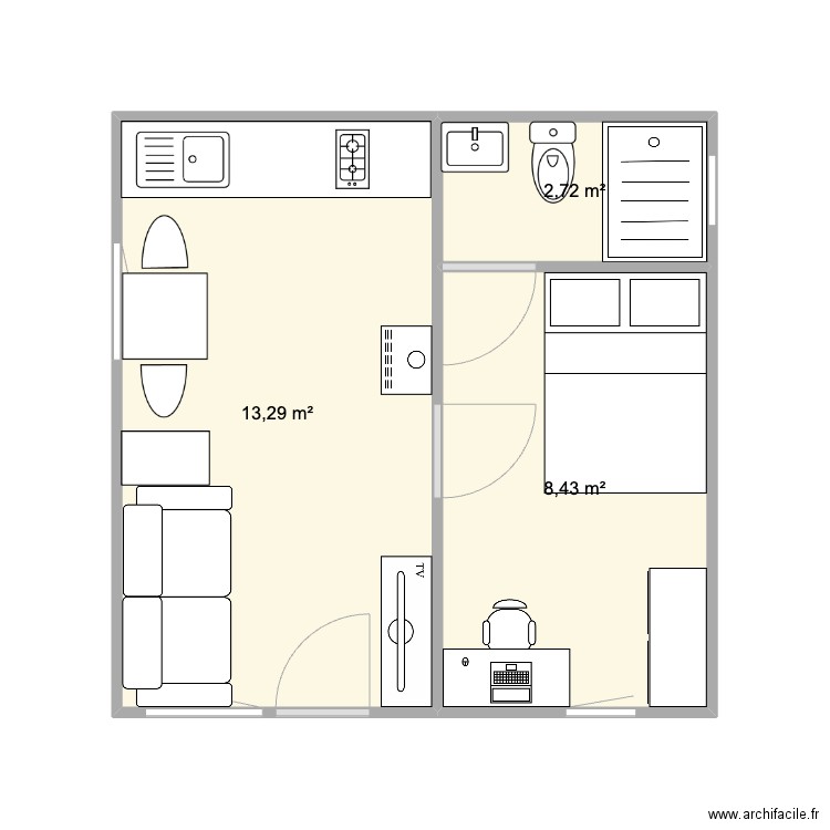 chambre 1. Plan de 3 pièces et 24 m2