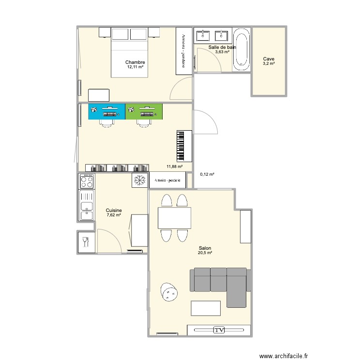 Appartement Rangueil. Plan de 7 pièces et 59 m2