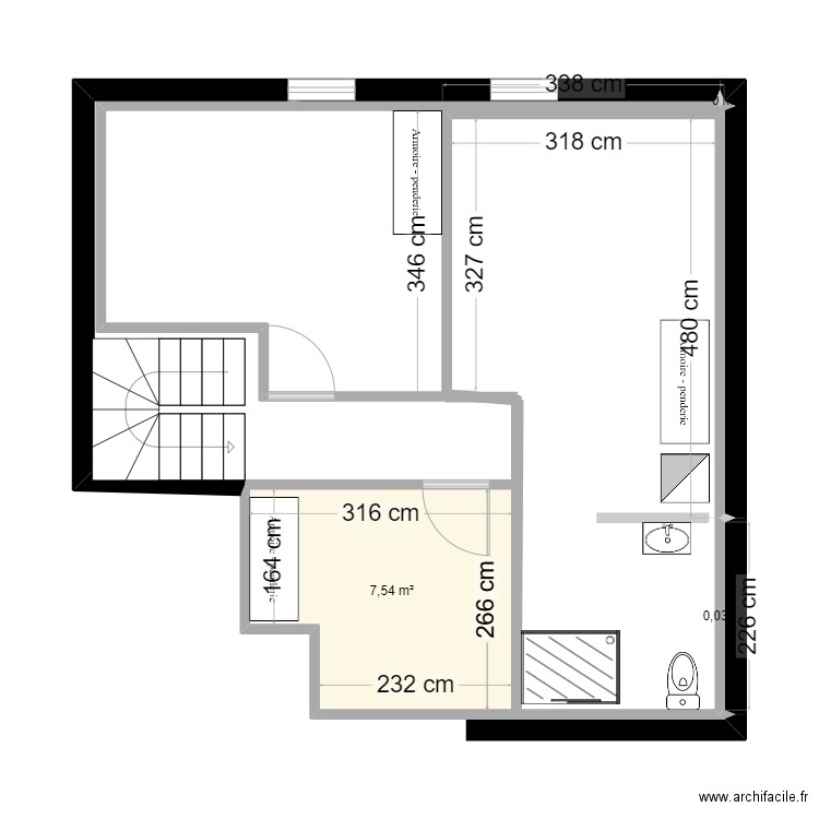 appart st lary. Plan de 3 pièces et 8 m2