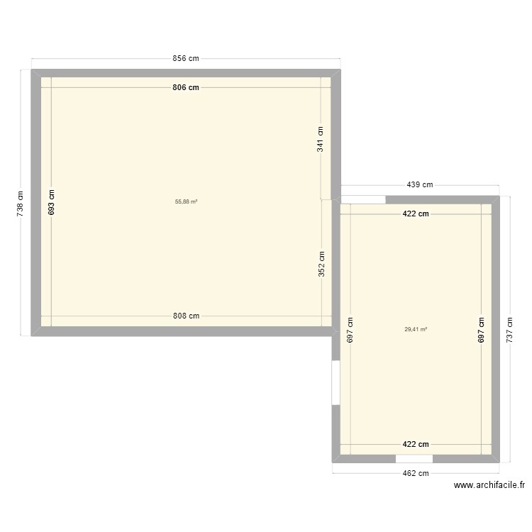 EXTENS. Plan de 2 pièces et 85 m2