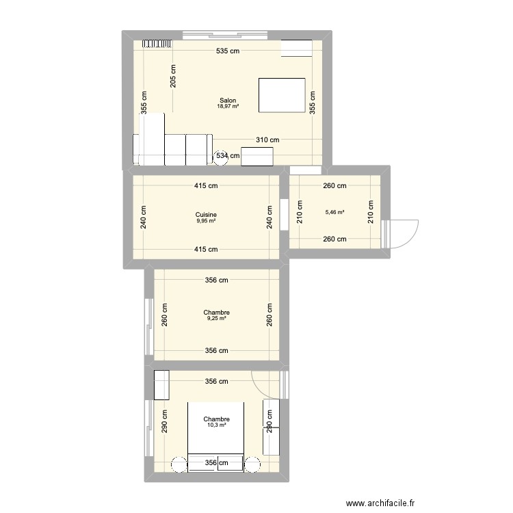 Appart. Plan de 5 pièces et 54 m2