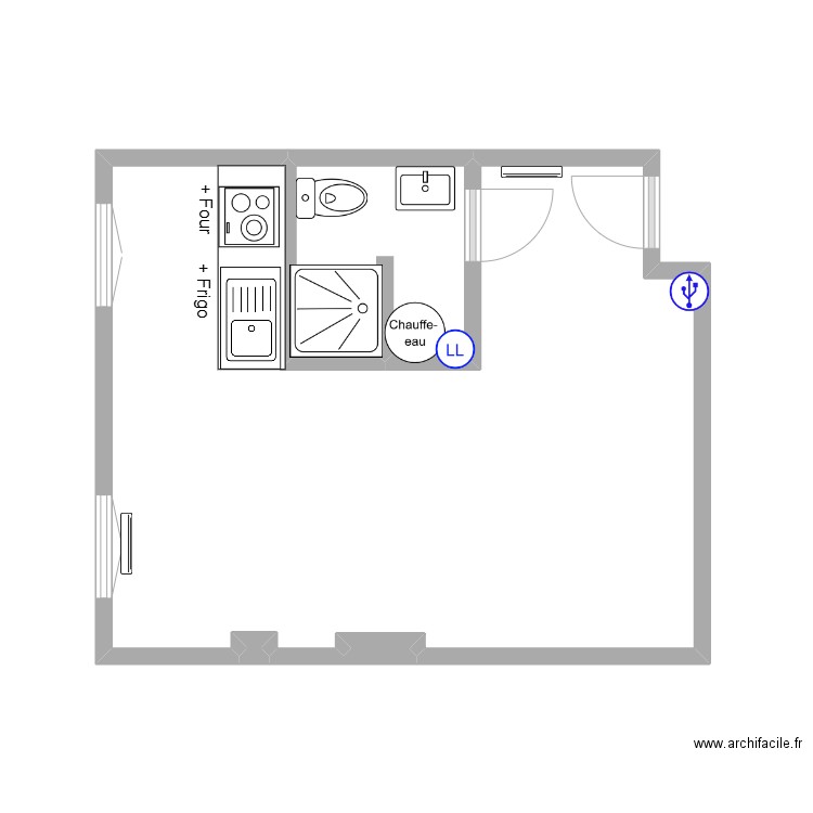 46 Dames. Plan de 3 pièces et 25 m2