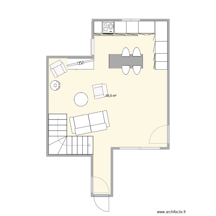 24 salon RDC 25DEC. Plan de 1 pièce et 36 m2