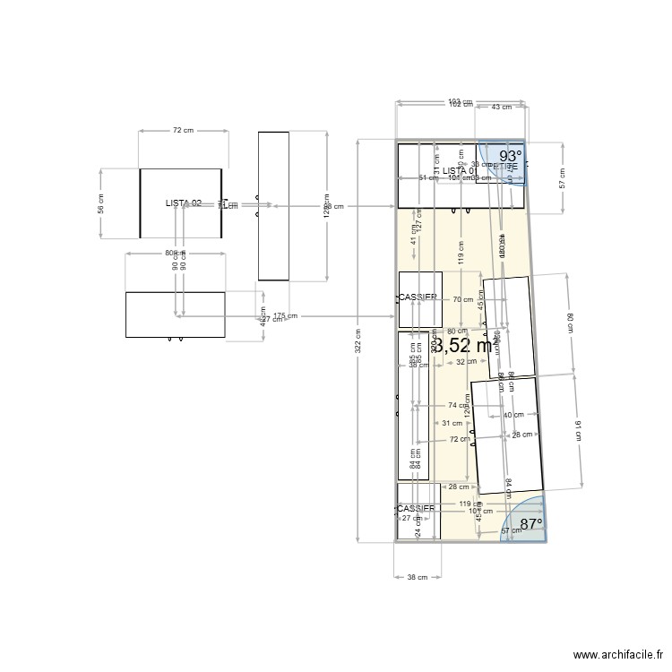 Cave paw. Plan de 1 pièce et 4 m2