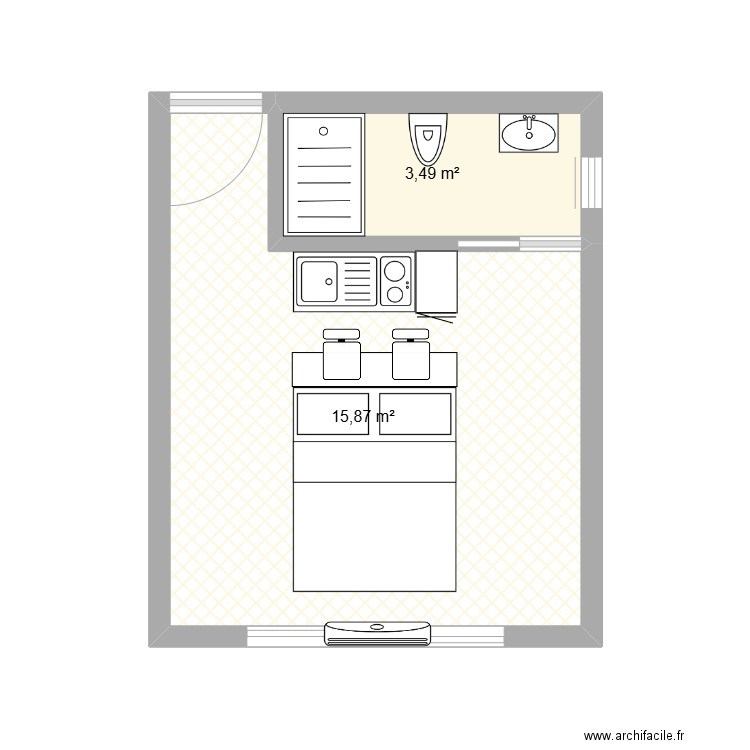 CHALET 2 PERS. Plan de 2 pièces et 19 m2