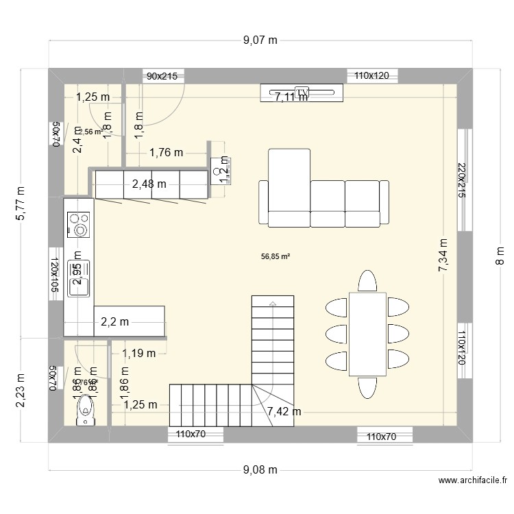 RDC DEF 2 JORGE MEUBLE. Plan de 3 pièces et 61 m2