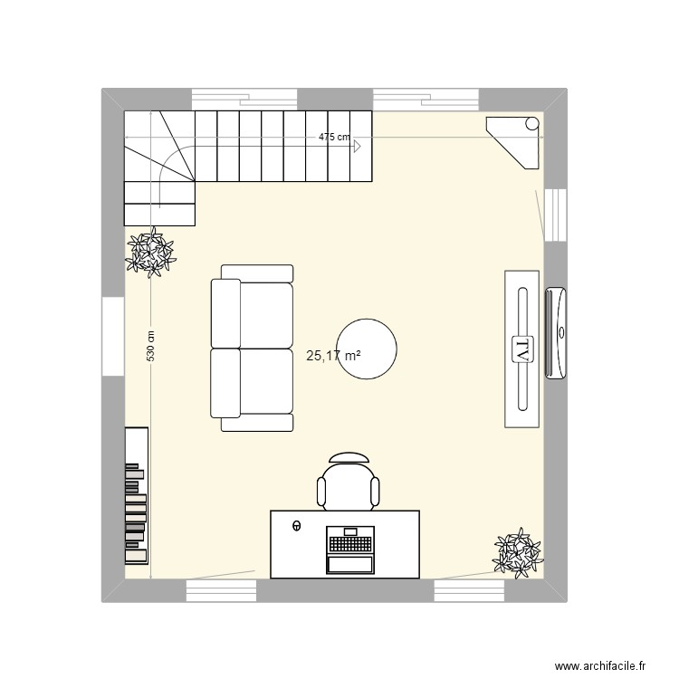 salon. Plan de 1 pièce et 25 m2