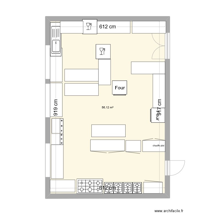 cuisine 1. Plan de 1 pièce et 56 m2