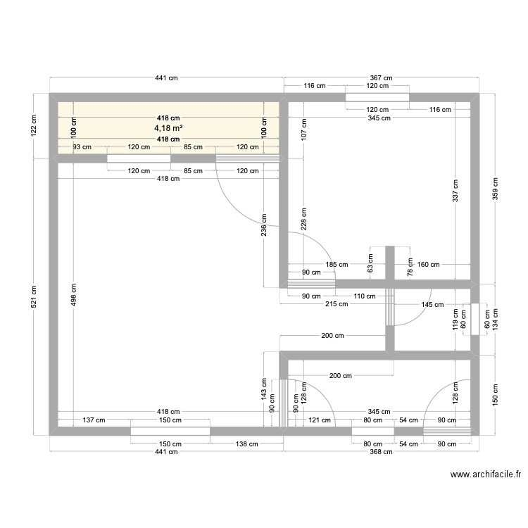 STUDIO. Plan de 1 pièce et 4 m2