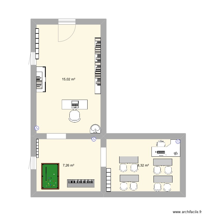 Bibliothèque, Rayan. Plan de 3 pièces et 31 m2