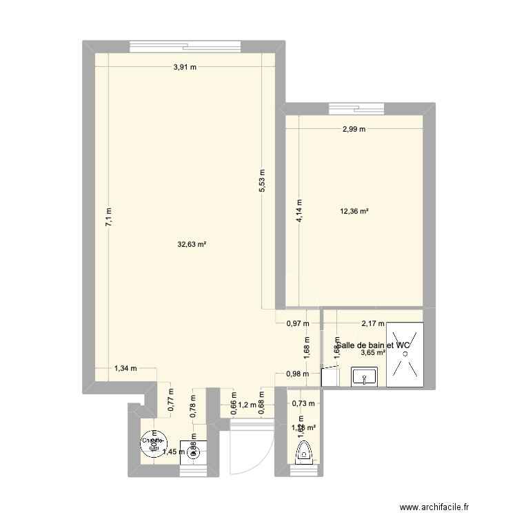 appart. Plan de 4 pièces et 50 m2