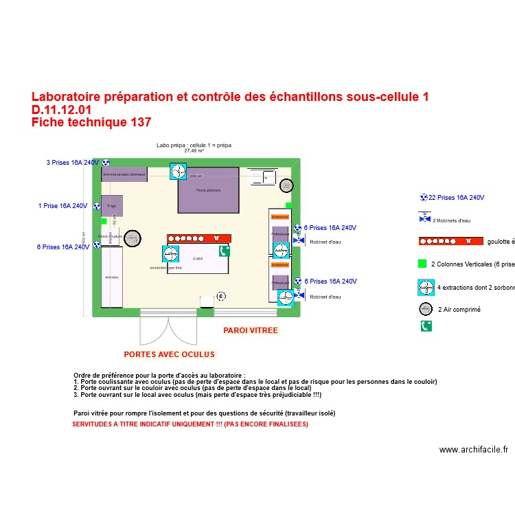 Fiche 137_labo préparation et controle échantillon ss cellule 1 V4. Plan de 1 pièce et 27 m2