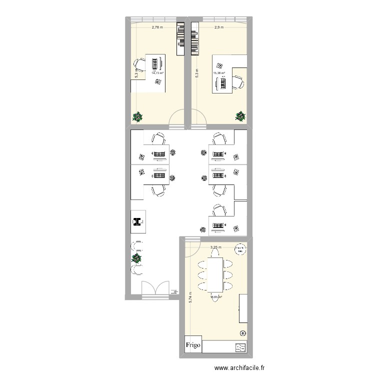 Bureaux MENWAY. Plan de 3 pièces et 49 m2