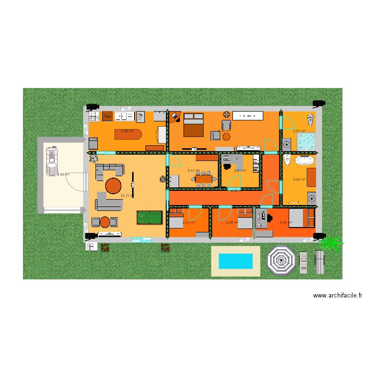 Maison XL. Plan de 12 pièces et 55 m2