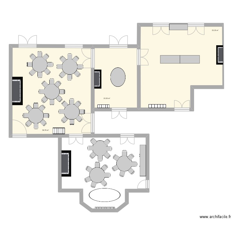 RDC Château Tables Rondes Abondance PDJ J2. Plan de 3 pièces et 135 m2