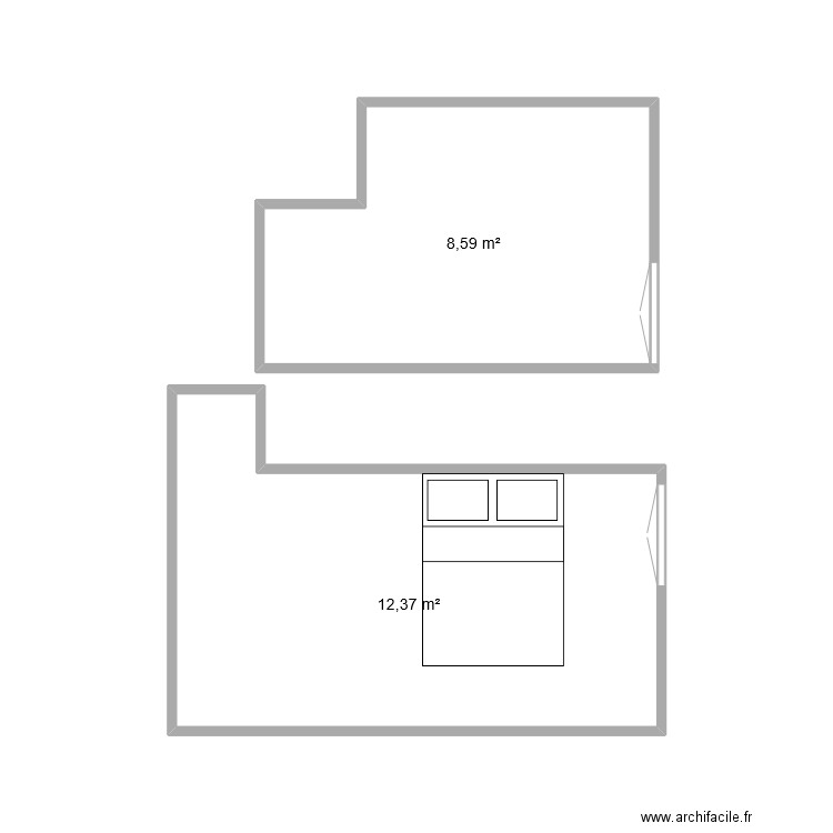 Bureau. Plan de 2 pièces et 21 m2