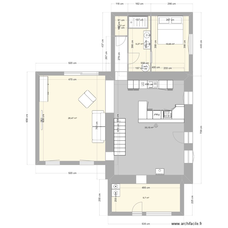 RDC St Maur2. Plan de 6 pièces et 90 m2