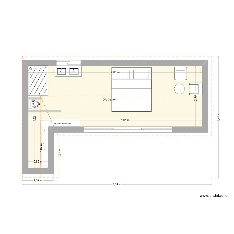 projet gael. Plan de 1 pièce et 23 m2