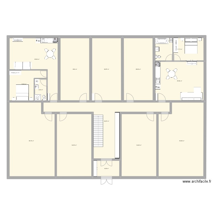 Immeuble 25X18 bis meublé. Plan de 14 pièces et 396 m2