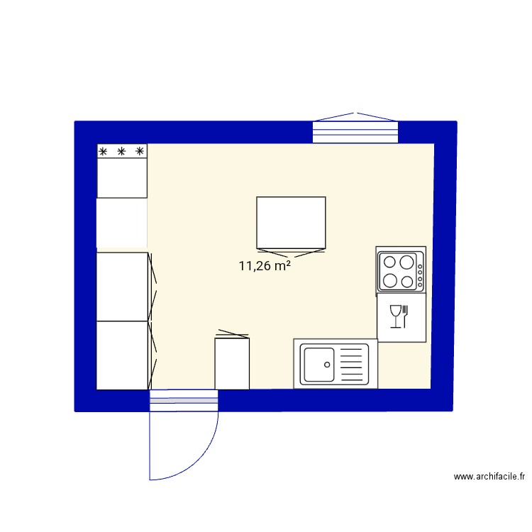 Cuisine2. Plan de 1 pièce et 11 m2