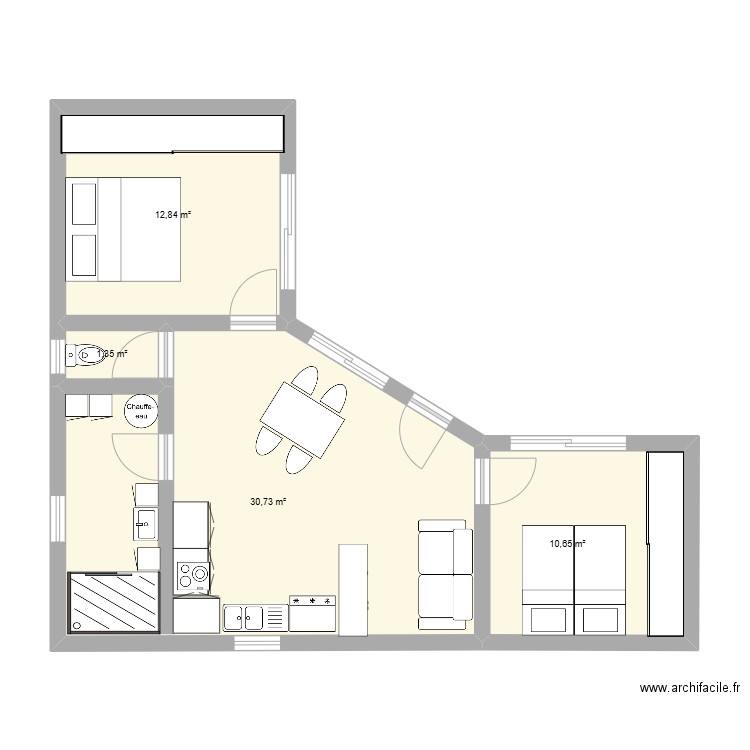 maison type 2 ch. Plan de 4 pièces et 56 m2