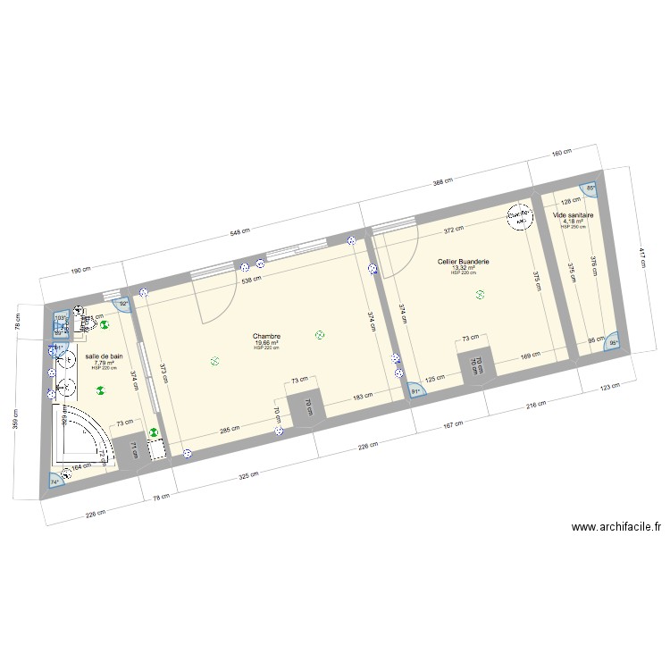 MAISON DU HAUT RDC. Plan de 4 pièces et 45 m2