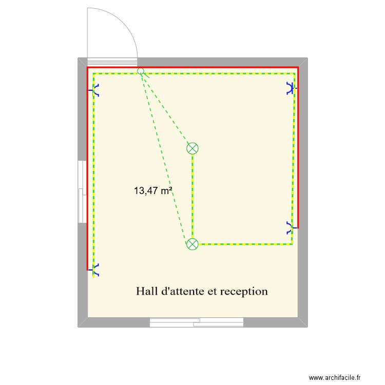 plan du hall. Plan de 1 pièce et 13 m2