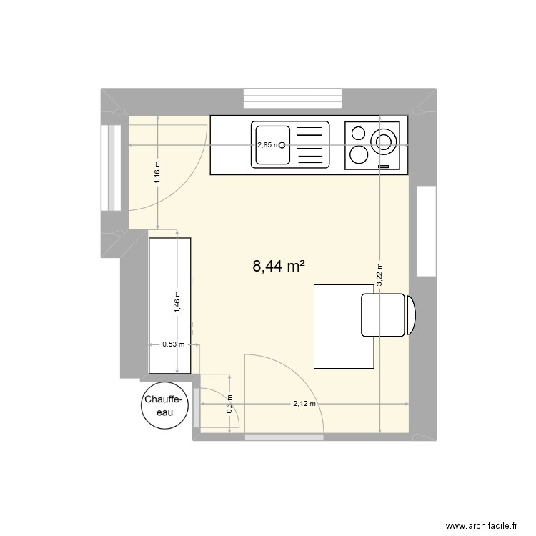 Cuisine été aménagement. Plan de 1 pièce et 8 m2