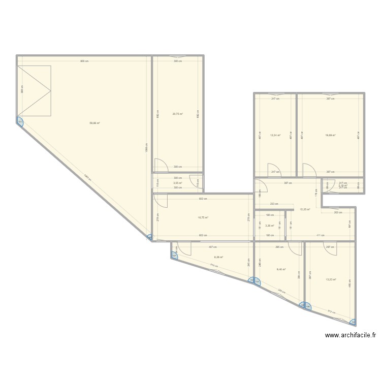 Plan BU ACROBATICA. Plan de 12 pièces et 185 m2