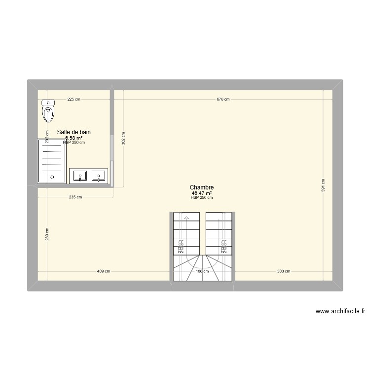 Niveau R+2 - Modifié. Plan de 2 pièces et 53 m2