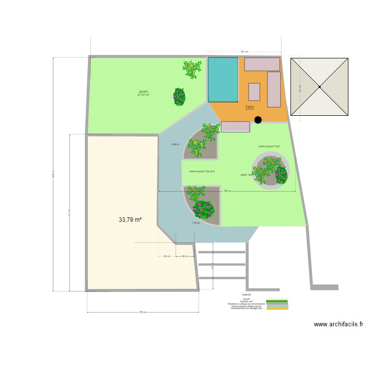 idées jardin pour fixer les quantités avec spa v4. Plan de 2 pièces et 56 m2
